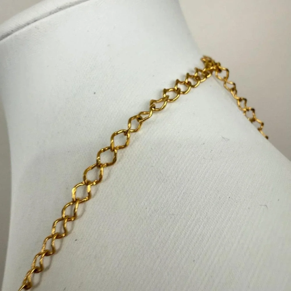 Avon Gold Tone Necklace Peach Bead Cage Wrap Vintage Chain